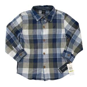 Nautica Boys' Blue & Green Plaid Long Sleeve Button Shirt - SIZE 4T (Shirt only)